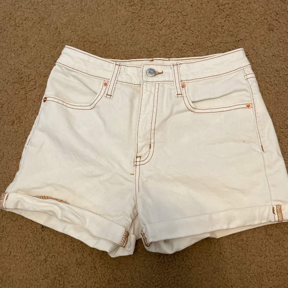 Cream denim shorts